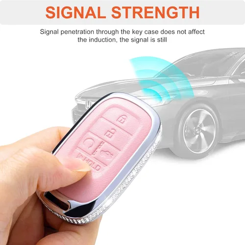 Miniatura 4 de Funda para Llave Honda con Llavero, Carcasa Protectora de Cuero Genuino Rosa con Cristales Compatible con Honda Accord Civic CRV Pilot Odyssey 2022