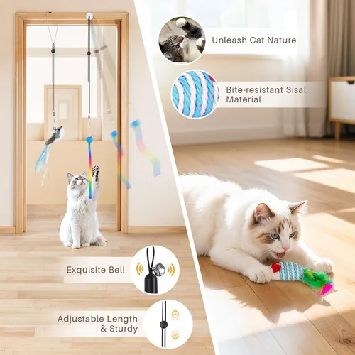 Miniatura 3 de Juguetes Interactivos de Simulación de Pájaros para Gatos, Juguetes 4 en 1 para Gatos de Interior, 4 Pájaros de Repuesto, Varita Colgante