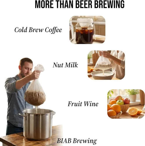 Miniatura 8 de BIAB - Paquete de 5 bolsas de elaboración de cerveza BIAB, 18 x 16 pulgadas, 250 micrones reutilizables de malla fina con costuras reforzadas