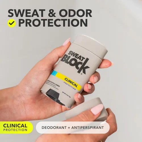 Miniatura 2 de SweatBlock Desodorante de fuerza clínica, antitranspirante para hombres y mujeres, aroma de sándalo y ámbar, protección de 48 horas contra el sudor