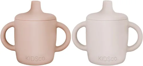 KIDSco. Tazas de silicona con asa (paquete de 2) – Pico suave y tazas de entrenamiento abiertas para bebés de 6 meses en adelante | Asas de fácil