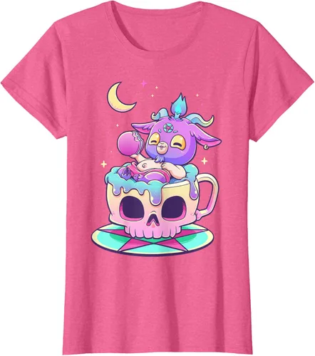 Miniatura 95 de Kawaii Pastel Goth Cute espeluznante Pentáculo Baphomet - Camiseta de cabra, Negro