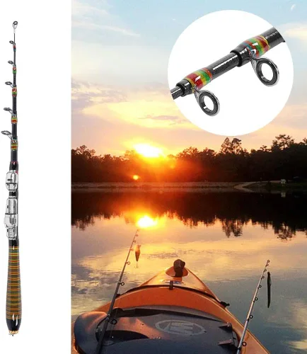 Miniatura 3 de Joyzan Caña de pescar telescópica, kit combinado de caña de pescar retráctil portátil, anillo de choque giratorio, guías de bolsillo, casting