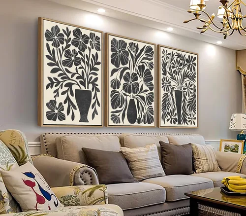 arteWOODS Arte botánico enmarcado para pared, cuadros abstractos neutros, vintage, bohemio, floral, decoración de pared, negro, beige, impresiones