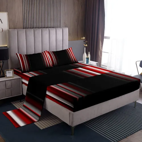 Miniatura 24 de Feelyou Juego de sábanas decorativas con ombre abstracto para niños y adolescentes, juego de sábanas rojas y negras de moda para dormitorio de niñas