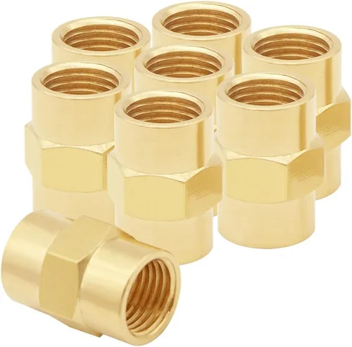 Uenede Acoplamiento de pezón hexagonal de latón NPT de 1/4 de pulgada de 1/4 pulgadas NPT x 1/4 pulgadas NPT hembra roscado igual diámetro acoplador