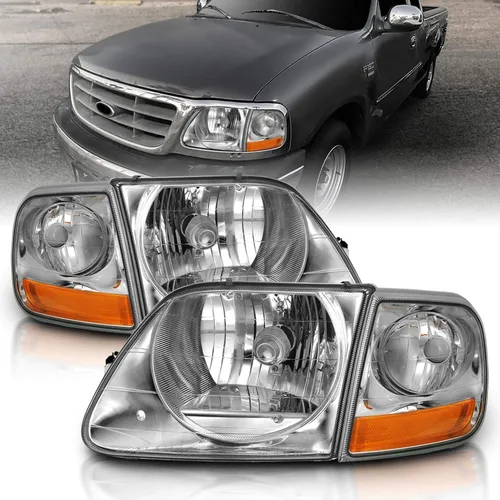 Miniatura 7 de AmeriLite Faros delanteros de cristal negro con juego de aparcamiento en esquina para Ford F150 F-150 Harley Lighting - Conductor y pasajero