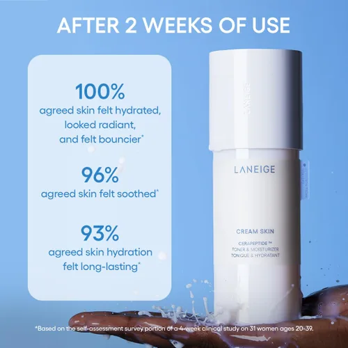 Miniatura 5 de LANEIGE Tónico e hidratante para la piel en crema: Tóner lechoso coreano ligero y recargable con ceramida y péptido para hidratación, reafirmación