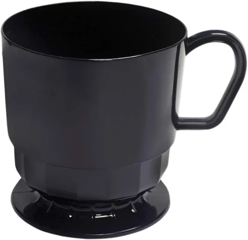 Miniatura 13 de Party Essentials Taza de café de plástico duro de 8 onzas con asa, 20 unidades, color negro bistró