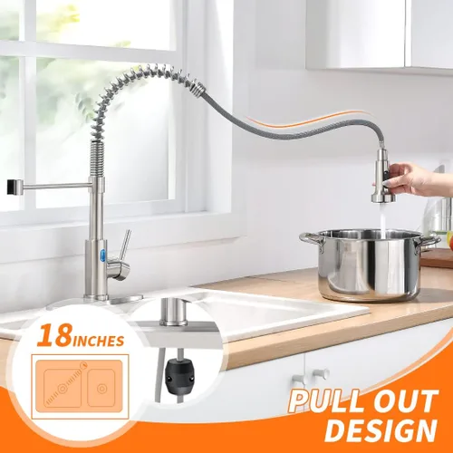 Miniatura 5 de Grifo de cocina sin contacto con rociador extraíble, luz LED, grifo de fregadero de cocina de una sola manija, sensor de movimiento, manos libres, A