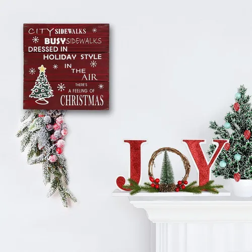 Miniatura 3 de Linfevisi Letrero de madera de Navidad con texto en inglés «Joy Christmas», letrero de madera con texto en inglés «Joy Block» para decoración