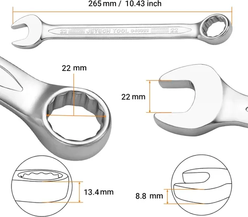 Miniatura 2 de Jetech Juego de Llave Combinada de 22mm - Llave Industrial de 12 Puntas con Desplazamiento de 15 Grados, Hecha de Acero de Cromo Vanadio Duradero
