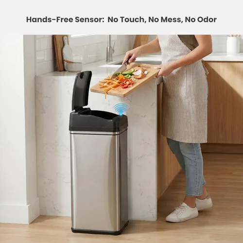 Miniatura 3 de iTouchless PUEDE DE BASURA AUTOMÁTICO DE 13 GALONES CON FILTRO DE ABSORTE DE OLOR Y BLOQUEO DE LA TAPA, PINDADOR DE BASURA DE COCINA DE SENSOR