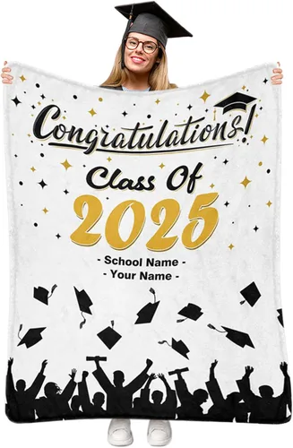 Manta personalizada de graduación 2025, manta personalizada para regalo de graduación con nombre de la universidad, manta de felicitación de