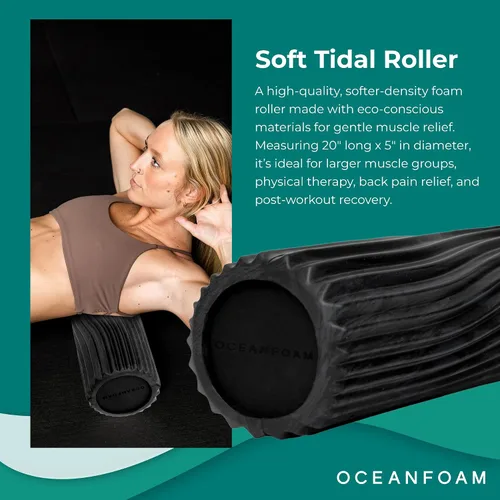 Miniatura 3 de Oceanfoam Soft Tidal Roller (negro y carbón jaspeado) - Rodillo de espuma de baja densidad para terapia física, dolor de espalda, ejercicio