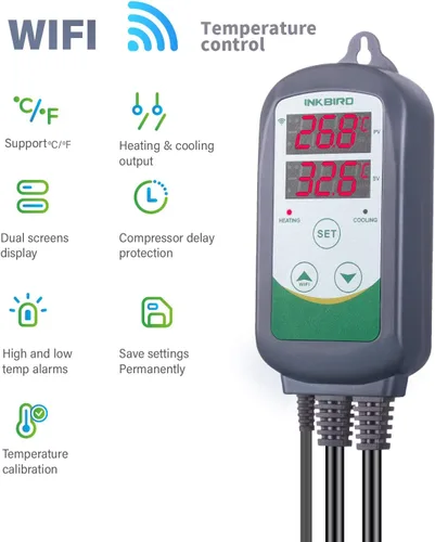 Miniatura 2 de Inkbird Controlador de temperatura WiFi ITC308 Congelador de reptiles Termostato Digital Calefacción y Refrigeración Calentador Enfriador