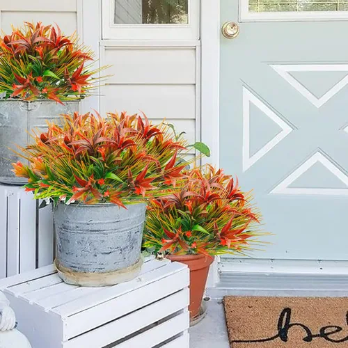 Miniatura 2 de Uieke 6 plantas artificiales para exteriores, resistentes a los rayos UV, flores falsas de gloria matutina con hierba naranja, flores tropicales