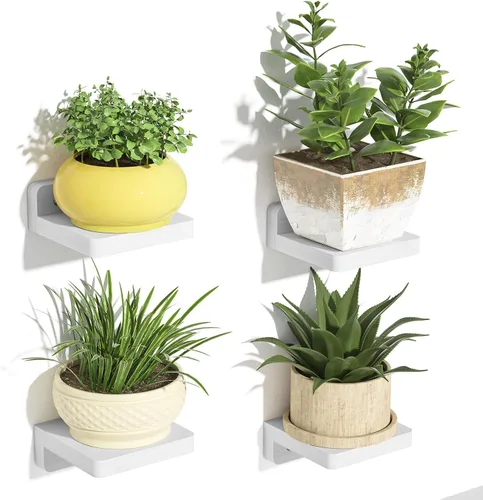 Miniatura 10 de SRIWATANA Pequeños estantes flotantes montados en la pared, estante de madera para decoración y almacenamiento, juego de 4, mini estante de Negro