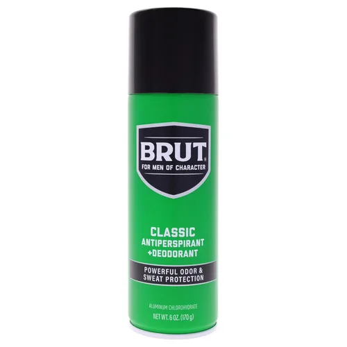 BRUT Spray antitranspirante y desodorante clásico, desodorante en aerosol perfumado para hombres, potente protección contra olores y sudor, sin
