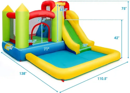 Miniatura 7 de OLAKIDS Tobogán acuático inflable, 4 en 1 casa de rebote para niños, parque acuático con área de salto de tobogán, pared de escalada, carrera