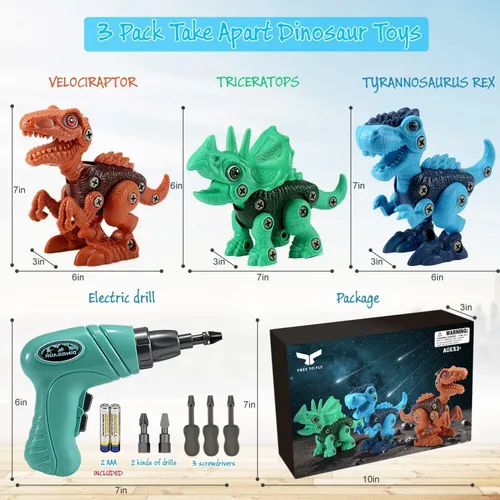 Miniatura 6 de Juguetes STEM de dinosaurios para niños de 3 a 5 años, juguetes de dinosaurio desmontables con taladro eléctrico, juguete educativo de construcción