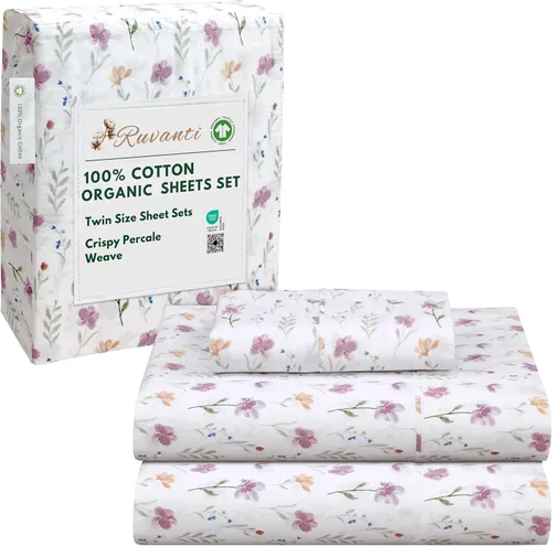 Miniatura 175 de RUVANTI Juego de sábanas de algodón orgánico 100% tamaño completo, tejido de percal, certificado GOTS, juego de 4 piezas, bolsillo profundo de 15