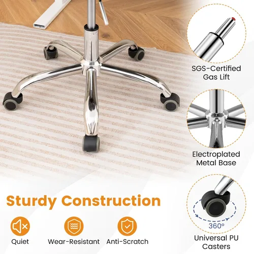 Miniatura 7 de COSTWAY Silla de escritorio transparente, sillas de oficina de acrílico rodantes sin brazos con asiento giratorio y cojín de piel sintética, altura