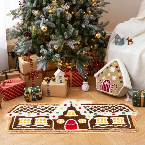 Miniatura 4 de Phantoscope Serie Gingerbread House - Cojín Decorativo de Feliz Navidad, Piel de Conejo Sintética Afelpada Bordada Teddy Sherpa Casa de Jengibre