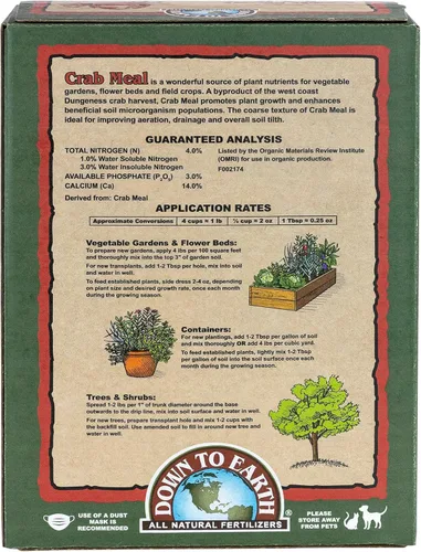 Miniatura 2 de Down To Earth All Natural Fertilizers Harina orgánica de cangrejo - Alimento vegetal para huertos y macizos de flores 4-3-0, 4 libras