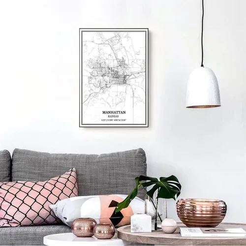Miniatura 2 de TANOKCRS Póster impreso en lienzo de Manhattan Kansas Estados Unidos, diseño de mapa de Estados Unidos, sin marco, moderno, en blanco y negro