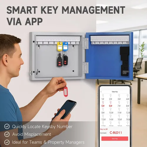 Miniatura 7 de Caja de bloqueo de 16 llaves de montaje en pared, APP Bluetooth/Contraseña de una sola vez/Control remoto Wi-Fi, gabinete de llaves inteligente