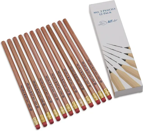 AIT Art - Lápices de madera, paquete de 12, sin afilar, plomo HB No. 2, borradores sin látex, fabricados en Estados Unidos para manejar cualquier