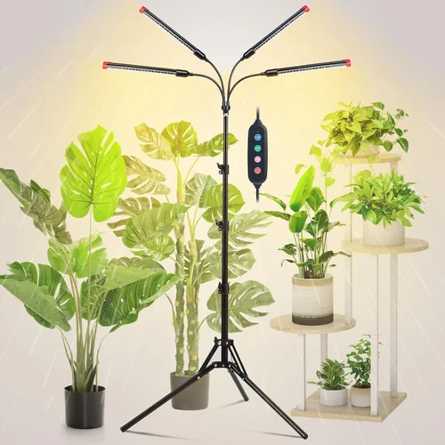 Miniatura 9 de Luces de crecimiento de clip fuerte de 4 cabezales para plantas de interior, inicio de semillas, bonsái, temporizador de 4/8/12/16/20H, 36 W, sin