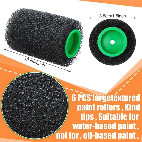 Miniatura 3 de GlikCeil 6 rodillos de pintura de 4 pulgadas con cubiertas de espuma, mini rodillo de pintura texturizado para revestimiento de camas, revestimiento