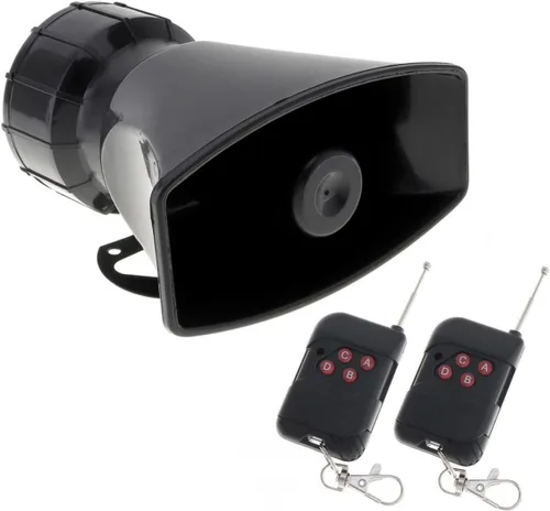 Sirena de coche de 7 tonos con sonido fuerte, bocina de vehículo, ambulancia, sirena, sonido de tráfico con mando a distancia negro, 12 V, 100 W (2