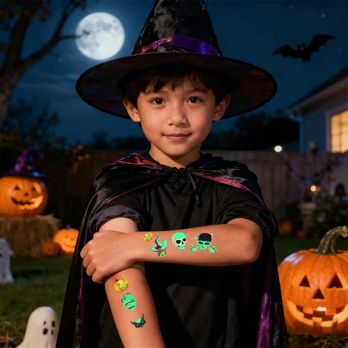 Miniatura 4 de 167 tatuajes de Halloween para niños, tatuajes temporales que brillan en la oscuridad, tatuajes temporales impermeables y luminosos, calcomanías