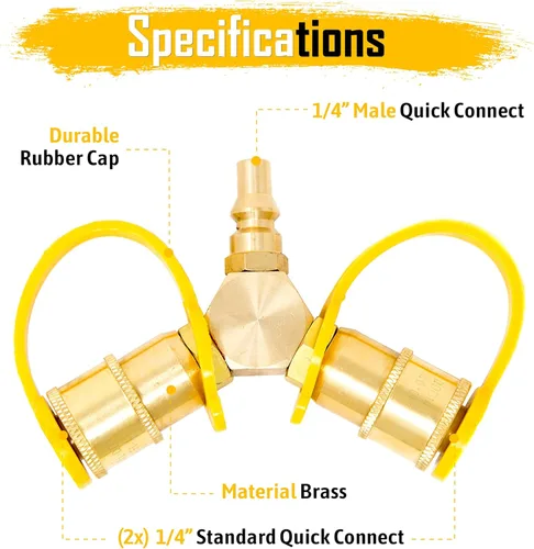 Miniatura 2 de Gas One Adaptador divisor en Y de propano de conexión rápida de 1/4 pulgadas para remolque de RV y manguera de propano de conexión rápida Conéctate
