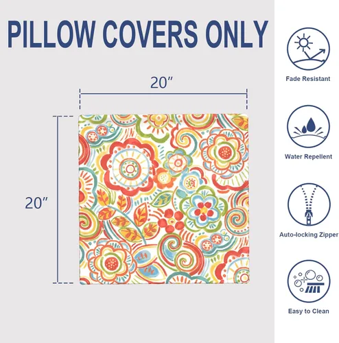 Miniatura 806 de Juego de 2 almohadas para exteriores de 16 x 16 pulgadas, repelentes al agua con interiores, para muebles de patio, hogar, jardín, geometría bohemia