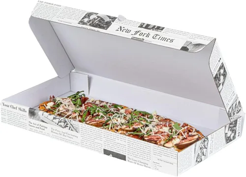 Restaurantware Caja de pizza pequeña de 50 unidades, 14 x 7 x 1.5 pulgadas, caja rectangular para llevar papel corrugado para alimentos calientes,