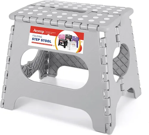 Miniatura 15 de ACSTEP Taburete plegable para adultos de 11 pulgadas de altura, taburete de plástico ligero plegable con capacidad de hasta 300 lbs, taburete Negro