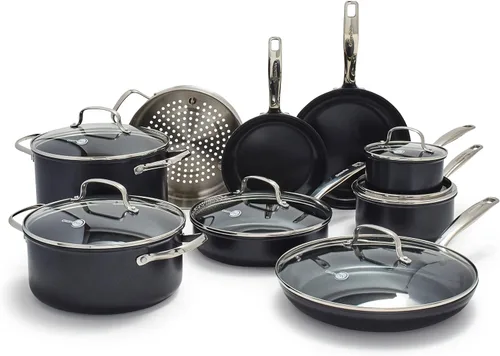 Miniatura 9 de GreenPan Chatham Black Prime Midnight - Juego de ollas y sartenes de cerámica anodizada dura y saludable de 11 piezas, sin PFAS, apto