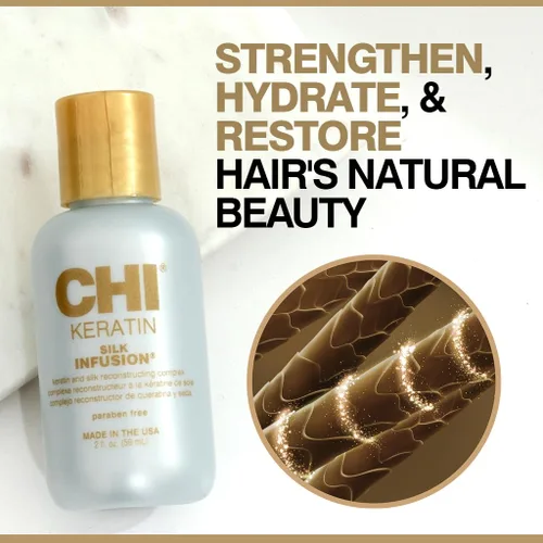 Miniatura 3 de CHI Infusión de seda de queratina, suero hidratante para el cabello para restaurar la suavidad y el brillo, ayuda a secar el cabello dañado, sin