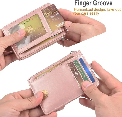 Miniatura 3 de Teskyer - Cartera minimalista delgada, soporte para tarjetas de crédito con bloqueo RFID, compartimento frontal de piel para documentos