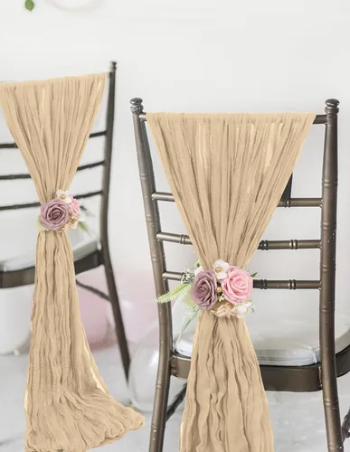 Miniatura 5 de YMHPRIDE 50 bandas para sillas de gasa de boda, diseño de lazos, para bodas, fiestas, banquetes, restaurantes, hoteles, fundas plegables para Beige