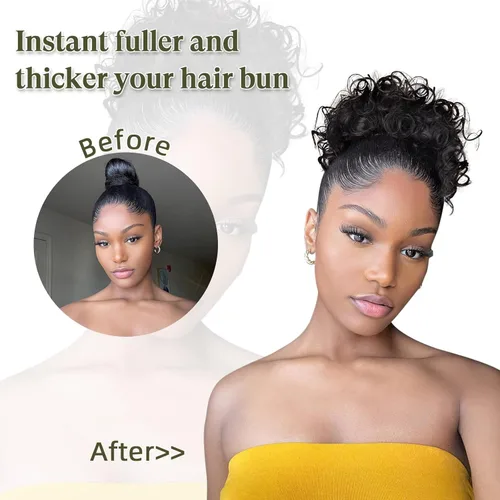 Miniatura 2 de Oseti Extensiones de moño de cabello natural para mujer, moño desordenado, con cordón elástico, rizado y desordenado, extensión de moño falso con #2