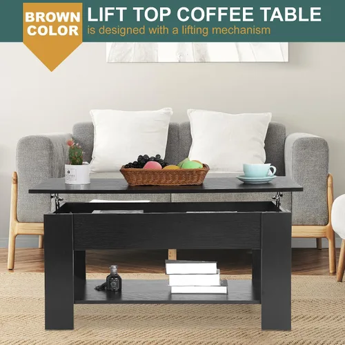 Miniatura 3 de PayLessHere Mesa de Centro con Tapa Elevable Mesas de Centro con Compartimento Oculto y Estante de Almacenamiento Tablero de Madera Elevable Mesa