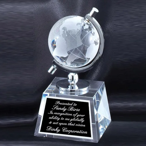 Miniatura 2 de SHOP AWARDS AND GIFTS Trofeo de globo mundial giratorio de cristal óptico personalizado, premio de logro y reconocimiento con texto grabado, 6