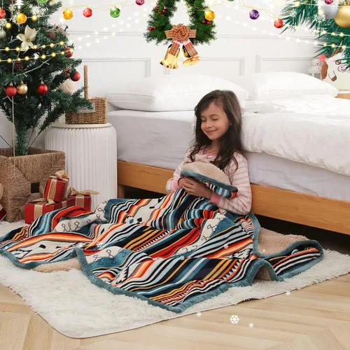 Miniatura 5 de COTTEBED Manta de franela Sherpa estilo bohemio, para todas las estaciones, ligeras, súper suaves, acogedoras, cómodas, esponjosas, mullidas