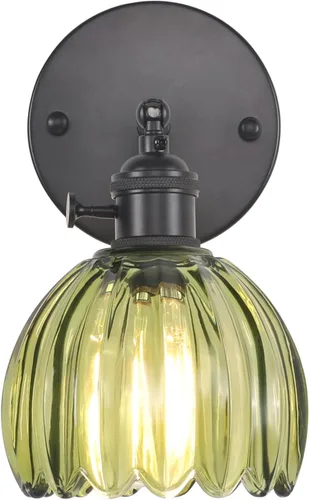 Miniatura 24 de Shenmoyl Aplique de Pared Vintage Operado por Batería con Linda Campana de Vidrio Tulipán Verde, Recargable Inalámbrica, Luz de Pared con Control