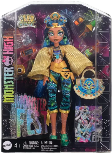 Miniatura 6 de Monster High Muñeca Monster Fest, Cleo De Nile con atuendo glamoroso y accesorios temáticos de festivales como aperitivos, póster de banda, bolsa